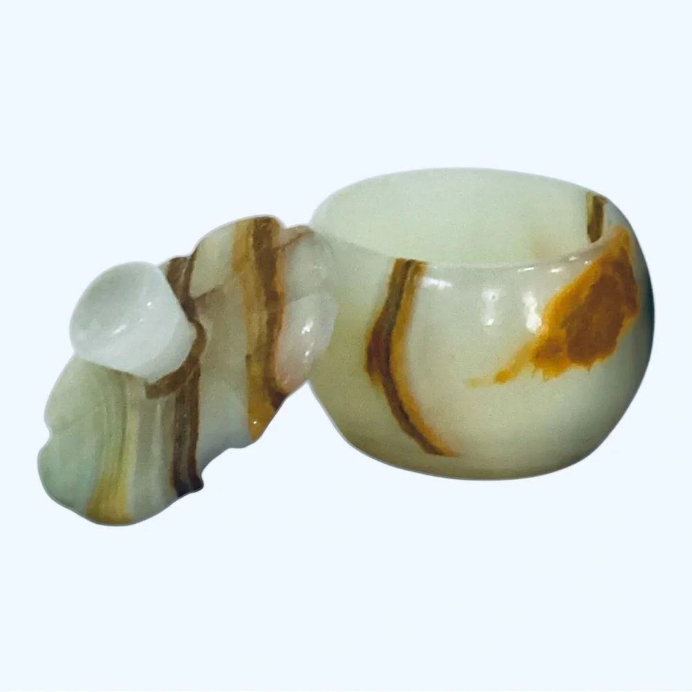 Vintage Mini Onyx Marble Trinket Box with Lid | Small Stone Jewelry Keepsake Jar